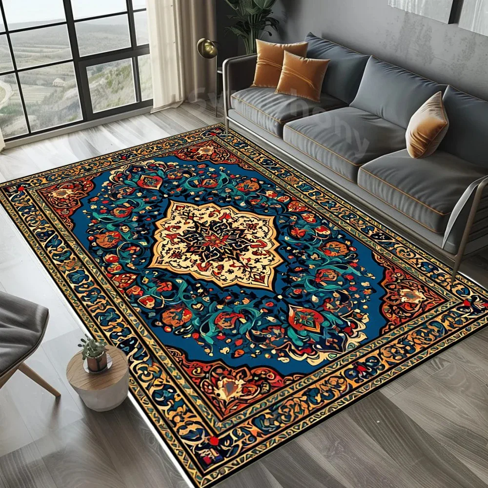 Persian Traditional Carpet Mat Rug Geometric Floral Luxury Ornate Blue Red Black Home Decoration Living Room Bedroom Floor Mat