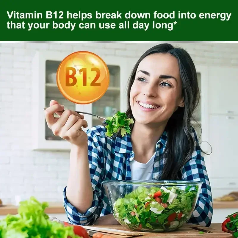 Vitamin B12 Methylcobalamin - Reduces Fatigue, Supports Heart and Nerve Health, Blood Cell Function, Healthy Sleep, Gluten-free