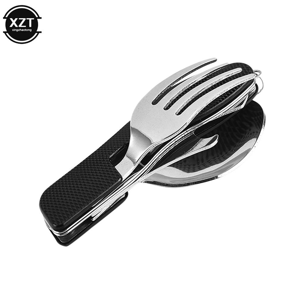 Outdoor Camping Portable Fork Knife Tableware Tools Stainless Steel Multi-Function Folding Spoon&Fork Knife Travel Sets