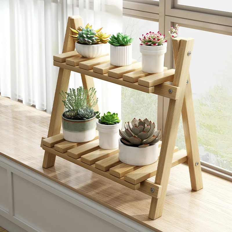 

Multilevel Plant Shelves, Home Garden Stand, Elegant Flower Display, Modern Solid Wood Pots, Practical Organizer