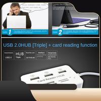 1 Piece 3 Port USB HUB 2.0 Splitter Combo Card Reader 7 In 1 Multi Function Support TF SD M2 SDHC Card Read Write-T44C