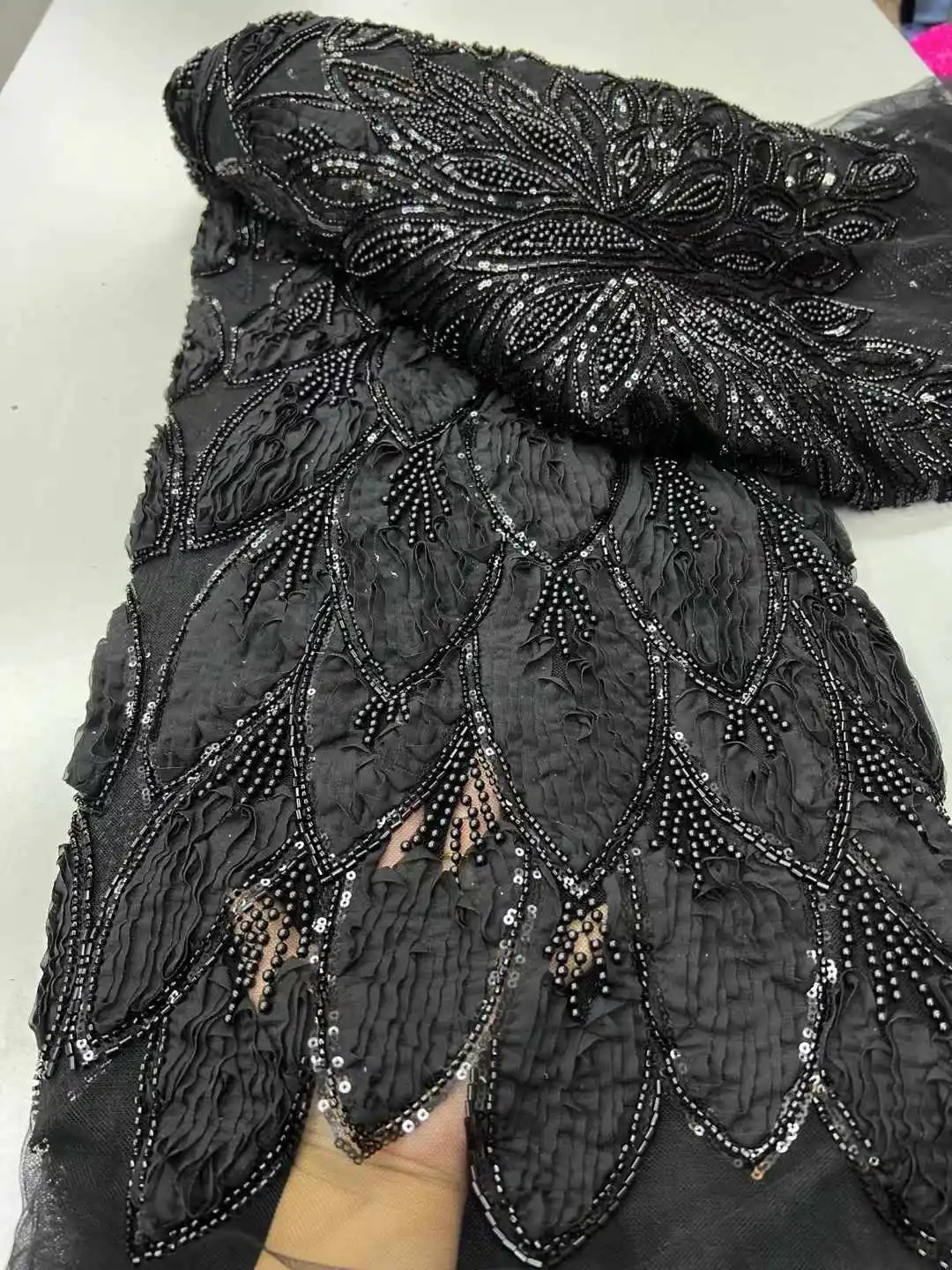 Africa Nigerian Beaded French Mesh Lace With Sequins High Quality 2025 Embroidery Lace Sequins Lace For Wedding Dresses Women