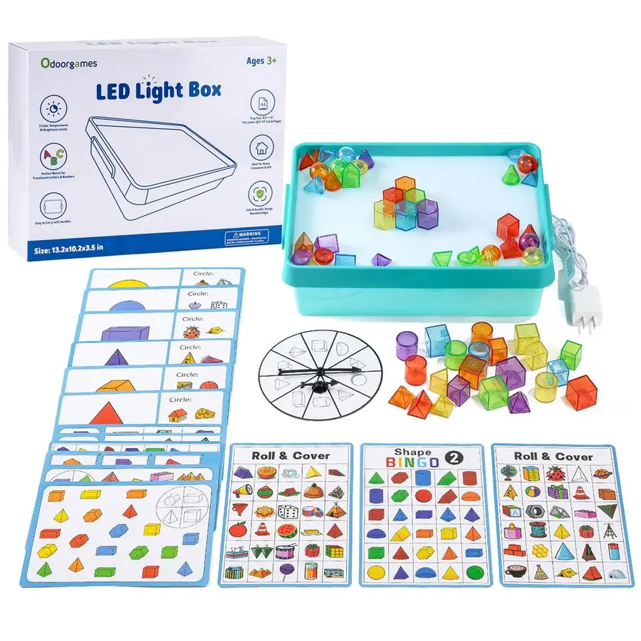 

Table for Kids Shine Bright Tracing Light Box with 60 Translucent 3D Shapes amp 16 DoubleSided Flash Cards, Educational Light Up