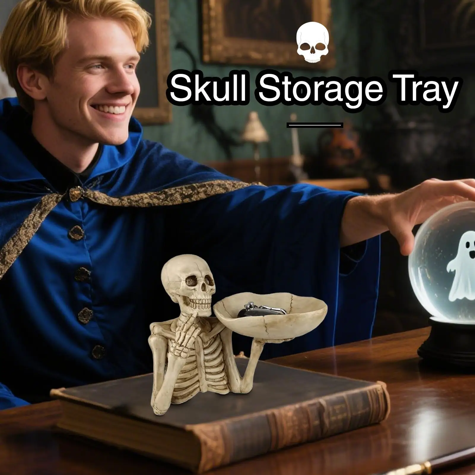 

Новый держатель для хранения черепа на Хэллоуин, миска для конфет, поднос для ключей, винтажное украшение стола со скелетом для Хэллоуина, вечеринки, бара, украшение дома