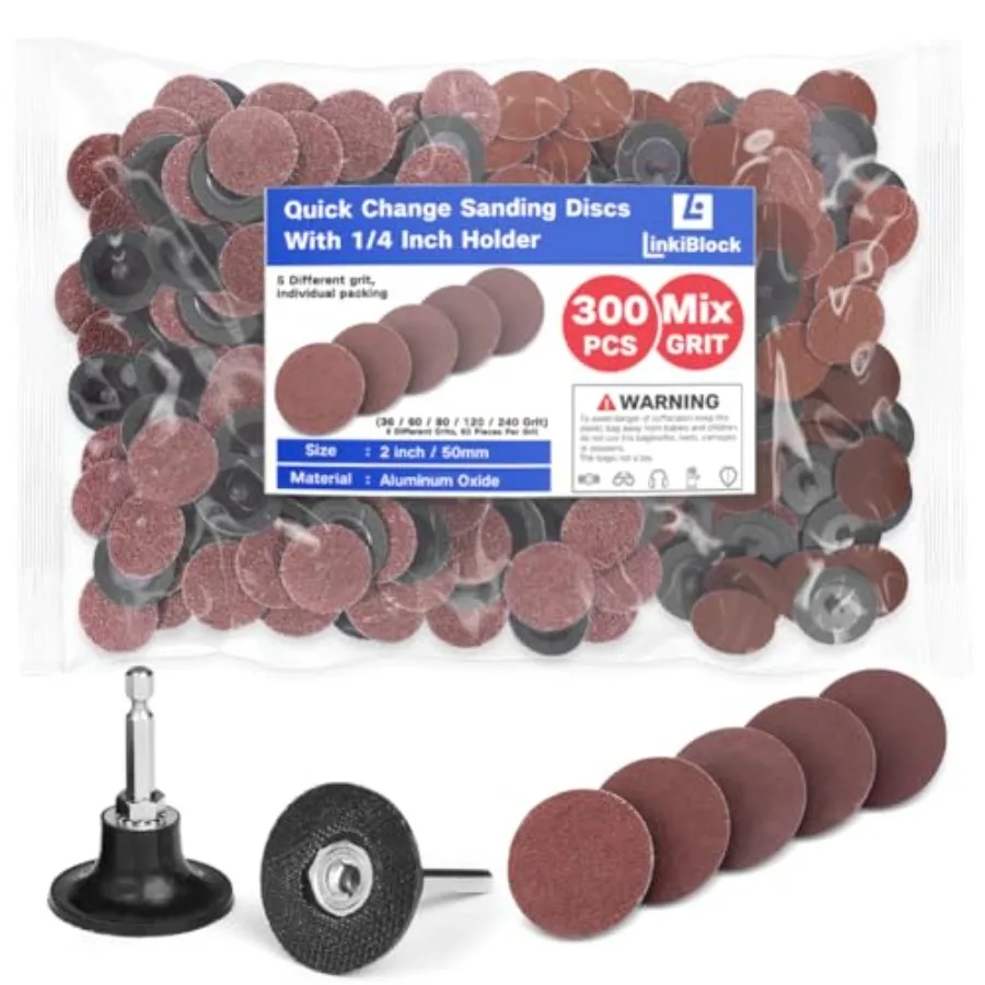 

Набор из 300 шлифовальных дисков R-типа с быстрой сменой крепления, 2 дюйма, из оксида алюминия, для обработки поверхностей, зернистость 36, 60, 80, 120 и 240, по 60 дисков каждого размера