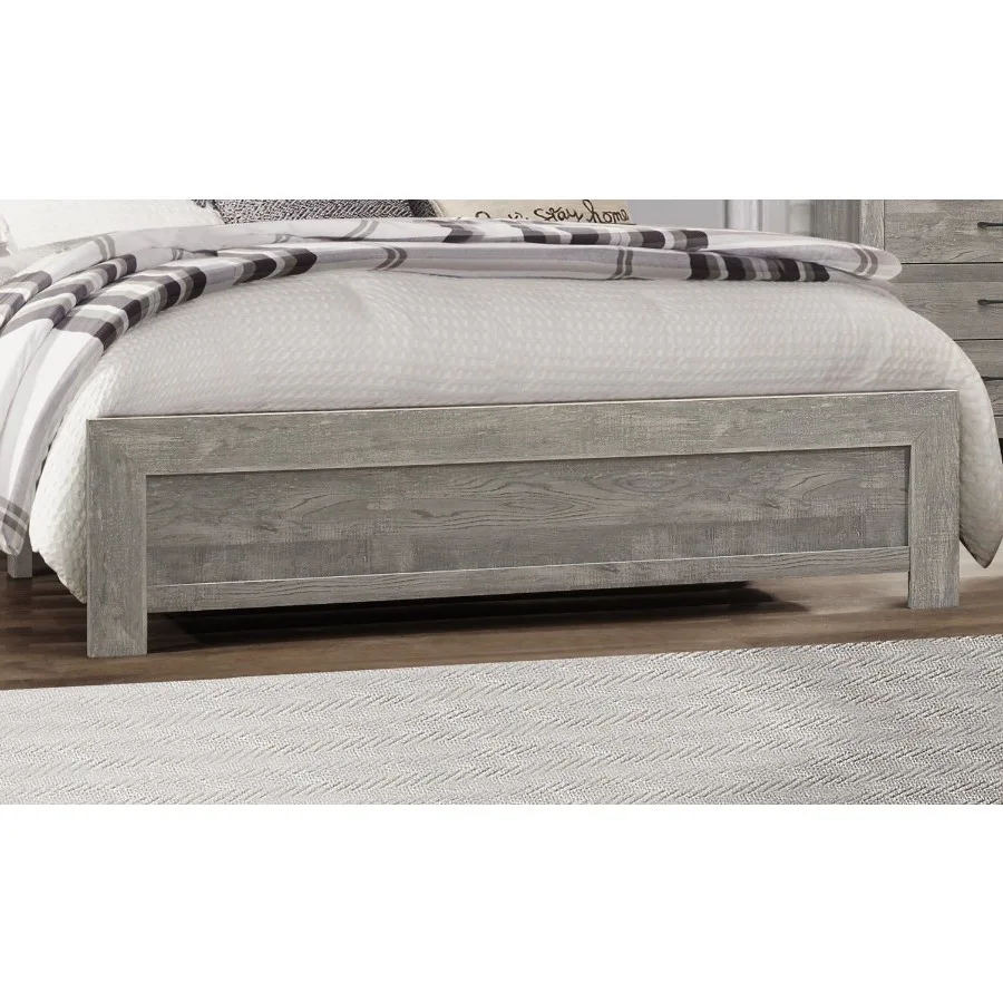 Rustic Gray Finish Full Size Panel Bed Wooden Bedroom Furniture 1pc Bed in a Box