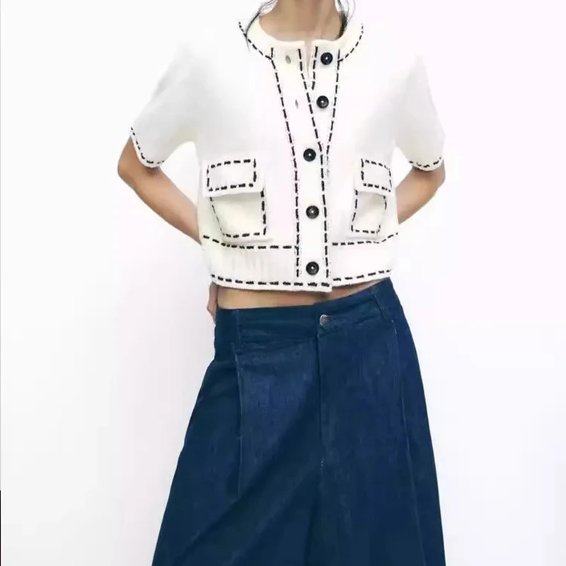 루즈 니트 반팔 여성 스타일 아우터웨어 2025 봄 Z 폴리에스터 섬유 캐주얼 패션 아우터웨어