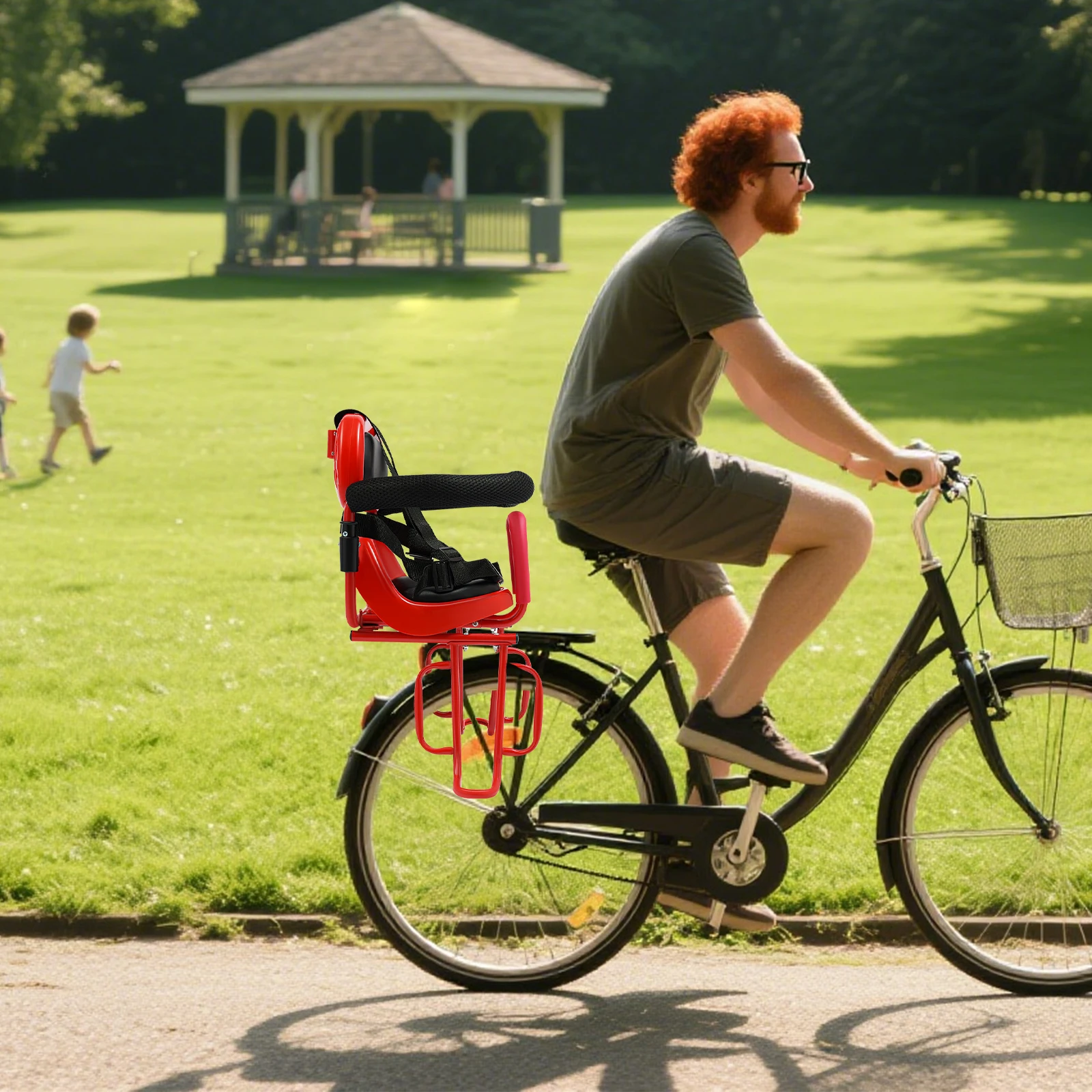 Kids Bike Seat Adjustable Rear Child Bicycle Seat with Non-Slip Armrests and Seat Cushion, for Children 6 Months to 6 Years Red