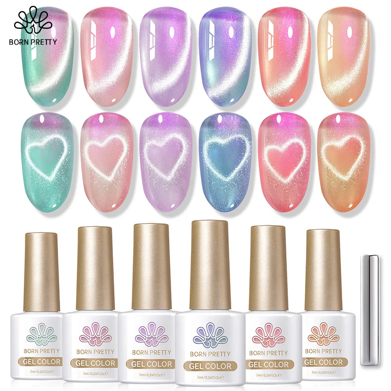 

BORN PRETTY 6 шт. набор магнитных гель-лаков для ногтей с изображением кота Auroras, блестящие полуперманентные наборы для маникюра с УФ-лаком