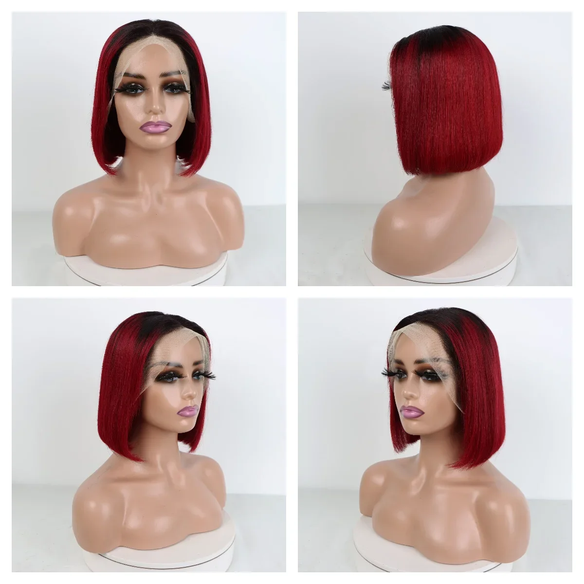 Ombre Bone Straight Short Bob Wig Human Hair Wigs For Women Burgundy Transparent 13x4 Lace Frontal Wigs 1B 99J Bob Wigs