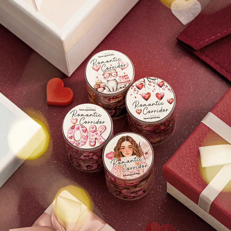 4 لفات - شريط قطع قوالب PET للممر الرومانسي، حيوانات، قلوب، إلخ، يستخدم في سجل القصاصات اليدوية، ومواد المحاسبة