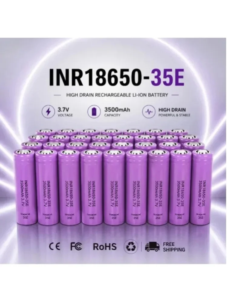 INR18650-35E 18650 Akku 3,7V 3500mAh 25A Hochleistungs-Lithium-Ionen-Akku mit echter Kapazität, Premium-Qualität, lange Lebensdauer, über 500 Zyklen, Sicherheitsschutz für Taschenlampen,