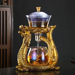 Transparent Semiautomatic Tea Pot Set with Dragon and Phoenix Auspicious Craftsmanship Suitable for Kung Fu