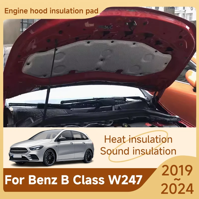 Front Hood Engine Sound Pads For Mercedes Benz B Class W247 2019 2020 2021 2022 2023 2024 Mat Fireproof Covers Sound Accessories