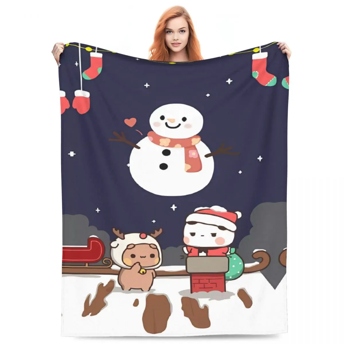 

Bubu Dudu Christmas Blanket Picnic Flannel Throw Blanket For Living Room Soft Custom DIY Quality Bedspread Gift Idea