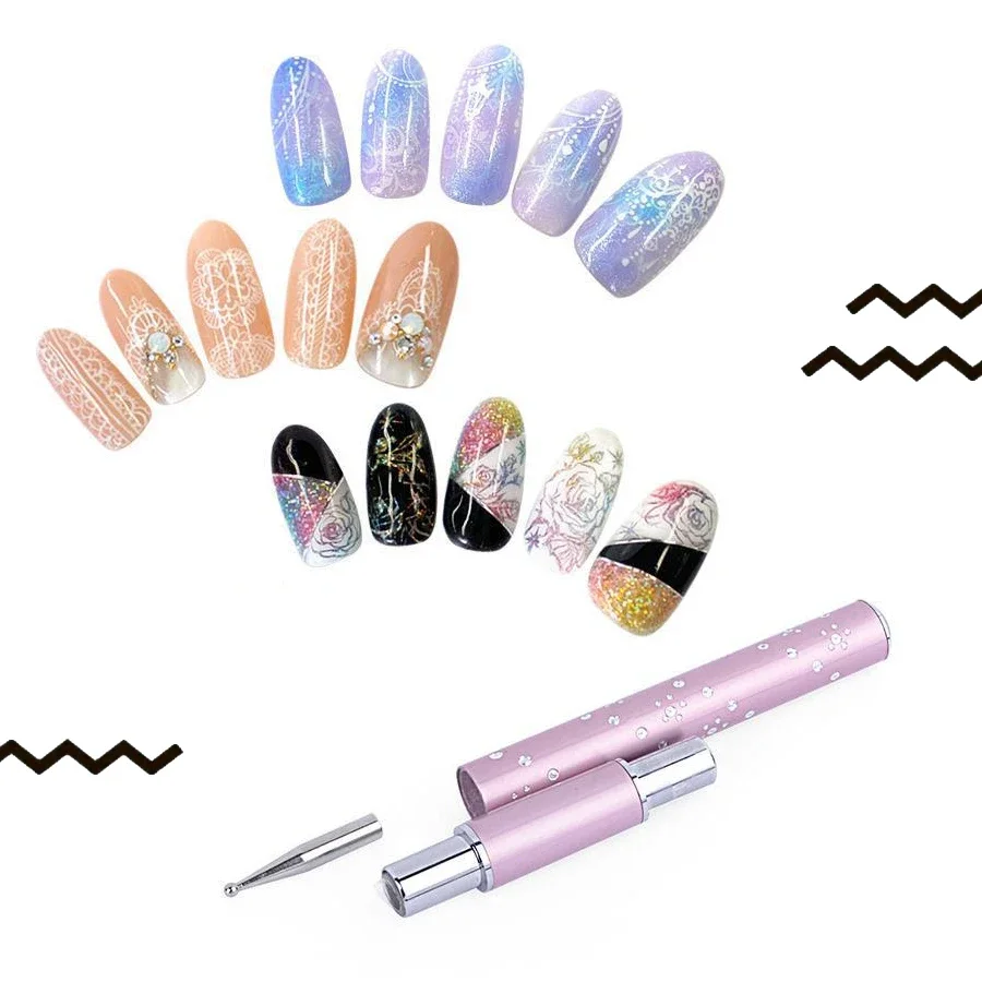 أقلام تزيين الأظافر المعدنية الدقيقة، أطراف قلم خط التنقيط لمجموعة تزيين رسم تصميم الأظافر