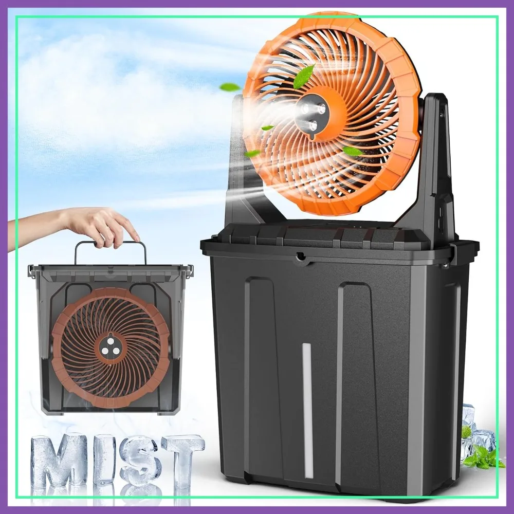 

9L 10" Portable Misting Fan for Outdoor Patio, 55H Runtime, 20000mAh Rechargeable, 3 Spray Outlets
