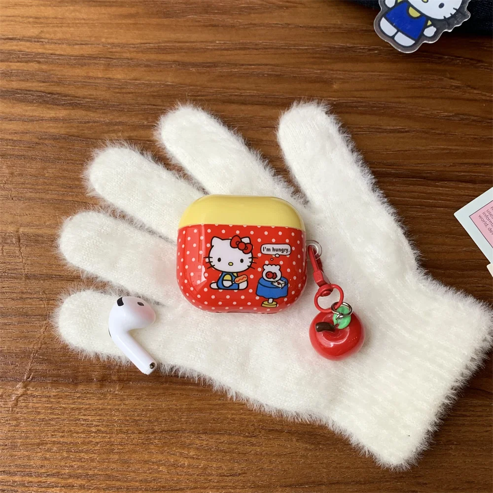 INS 패션 폴카 도트 헬로 키티 이어폰 케이스 보호 커버 (애플 에어팟 4, 3, 2, Pro 2 호환) 헤드폰 케이스