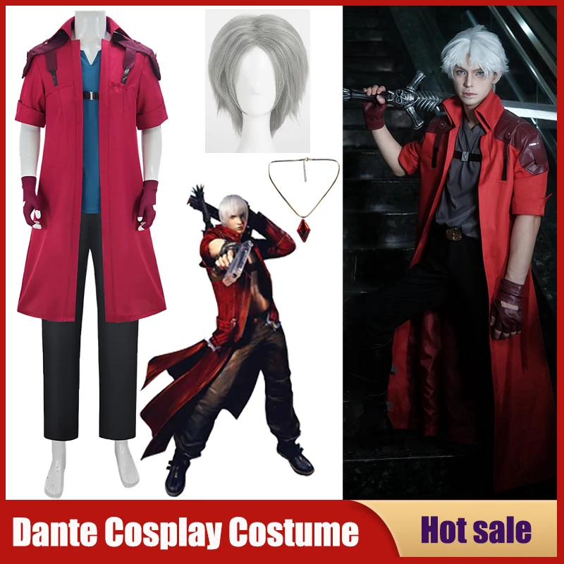 

Game DMC 5 Dante Cosplay Costume Devil May Cry 5 Dante Fantasia Outfits Windbreaker Gloves Top Pants Wig Carnival Disguise Suits