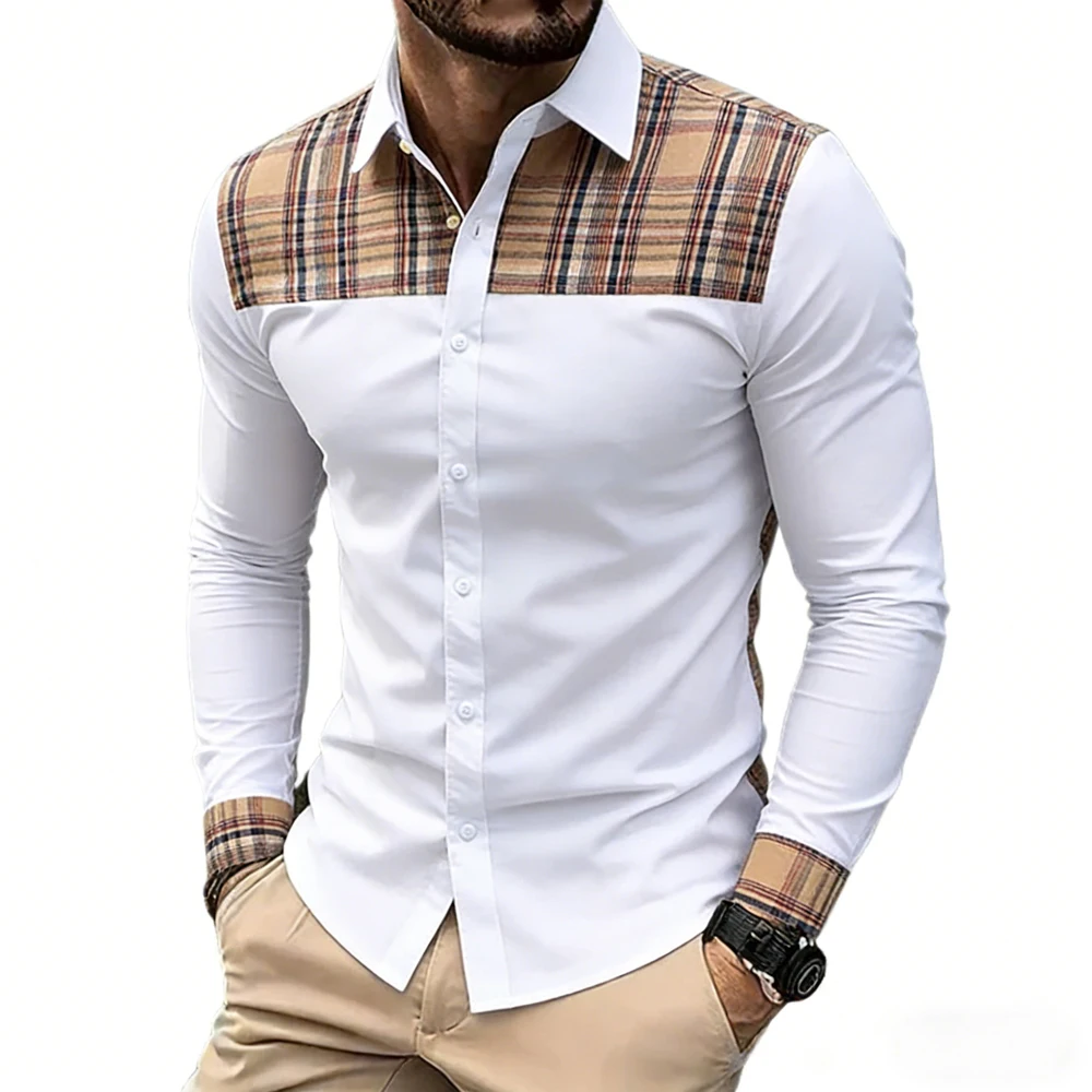 

Men's Business Casual Long Sleeve Shirt with Colorful Square High-Definition Print White Shirt Hawaiian Vacation Men's Clothing