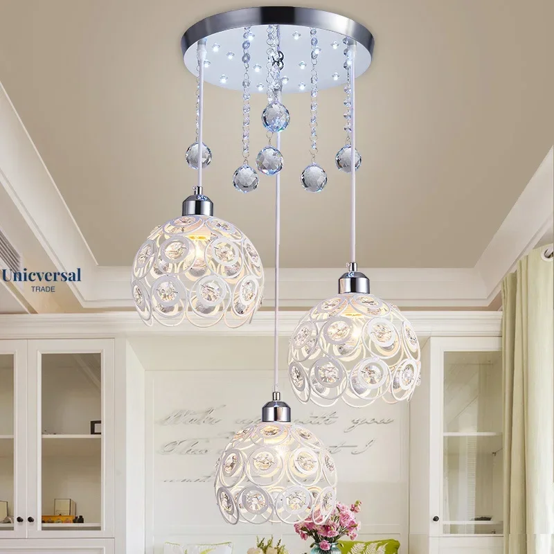 

Modern Simple LED Crystal Pendant Light Wrought Iron Dining Room Lamp Personality Living Room Light American Bedroo Chandeliers