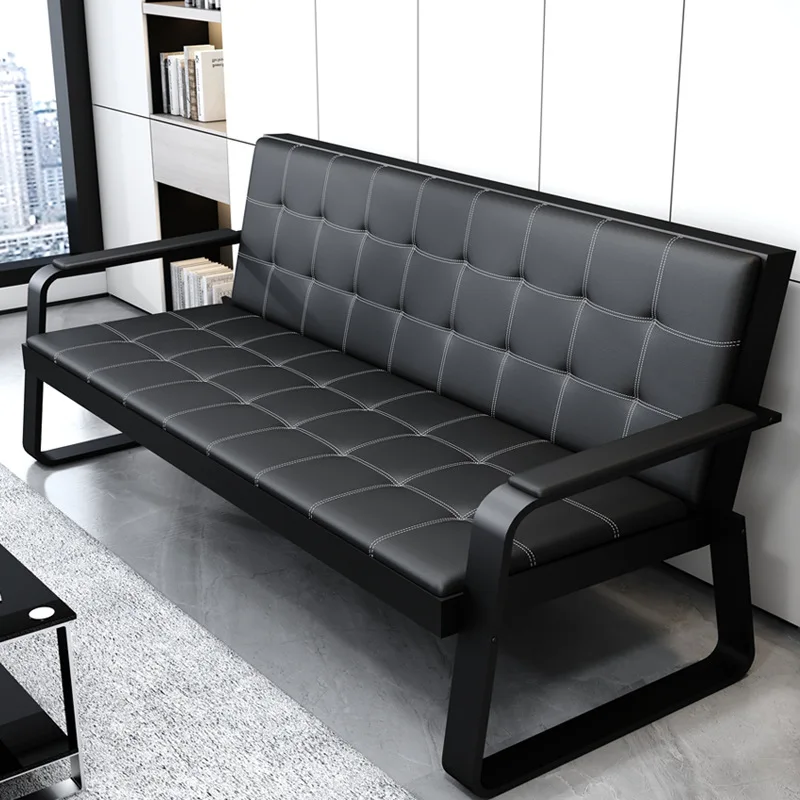 

Modern Office Sofa Three-seat Set with Iron Frame Reception Bench & Coffee Table Combination for Living Room
