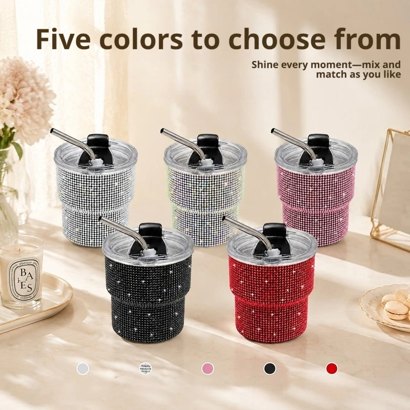 Full Diamond-Studded Flip-Top Decorative Ornament Jar, Sealed Desktop Storage Container with Bent Tube, Light Luxury Desktop Cra