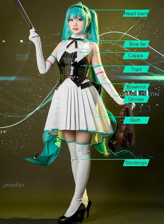 Mikuu Symphony Uniform Tops Dress Outfit Anime Cosplay Costumes Green Long wig