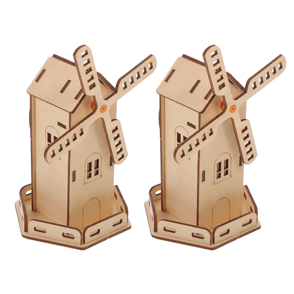 

2 set 2 Sets Diy Kit Kids Wooden Assembly Stem Science Solar Windmill Assembly Solar Windmill Science Kits