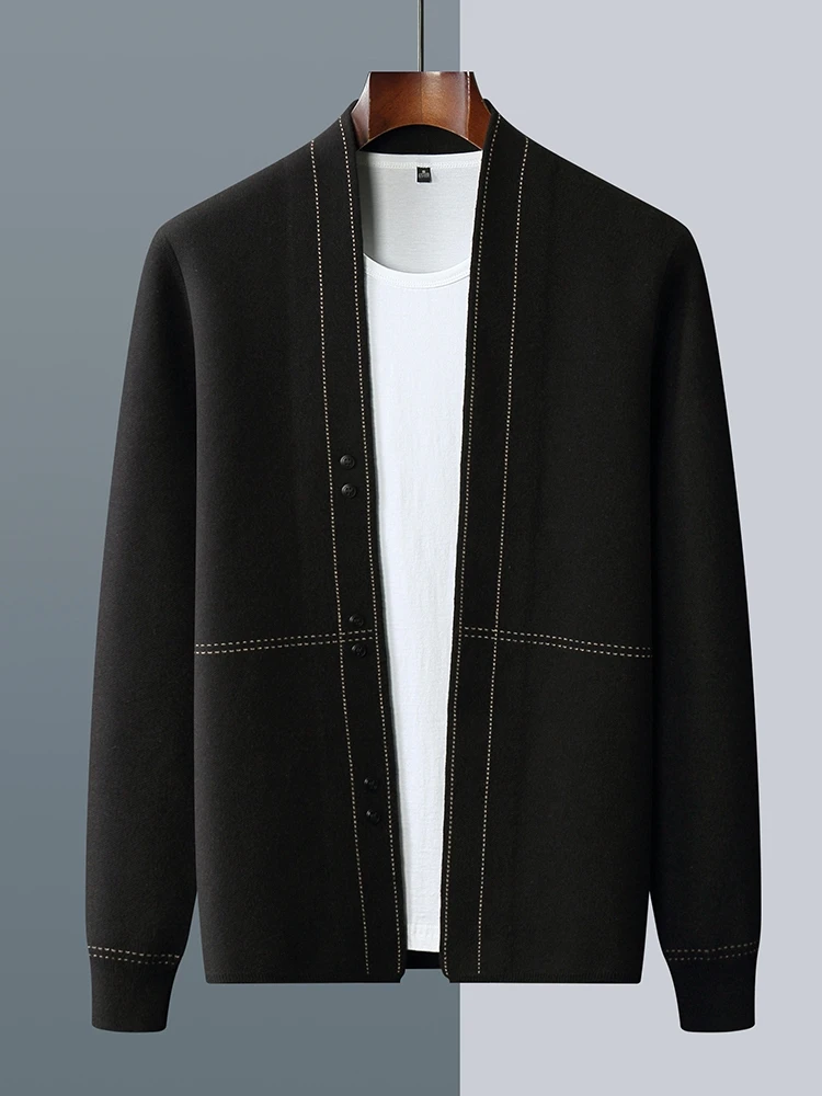 TLOML الخريف الشتاء الرجال سترة الكشمير المعنقة معطف الأساسية الخامس الرقبة سترة 100% ميرينو الصوف تريكو الذكية سترة غير رسمية لينة القمم