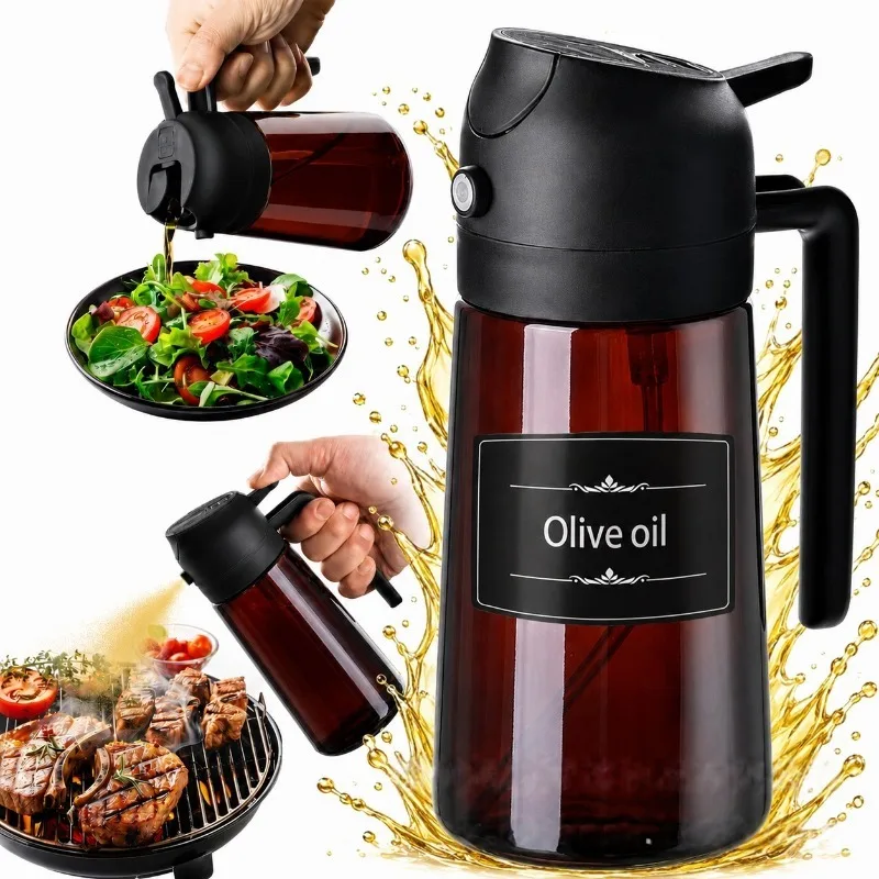 470ML/16oz Olivenöl-Spender 2-in-1 - Sprüh- und Gießfunktion Glas-Ölsprüher für Kochen, Heißluftfritteuse, Grillen, Backen, Salat