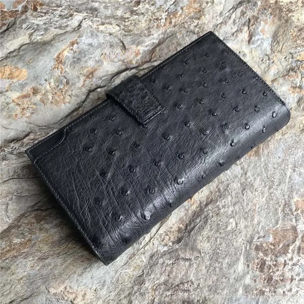 hongsen new  Ostrich leather men handbags  male  long  men clutch bag business male wallet  More screens  Ostrich leather black