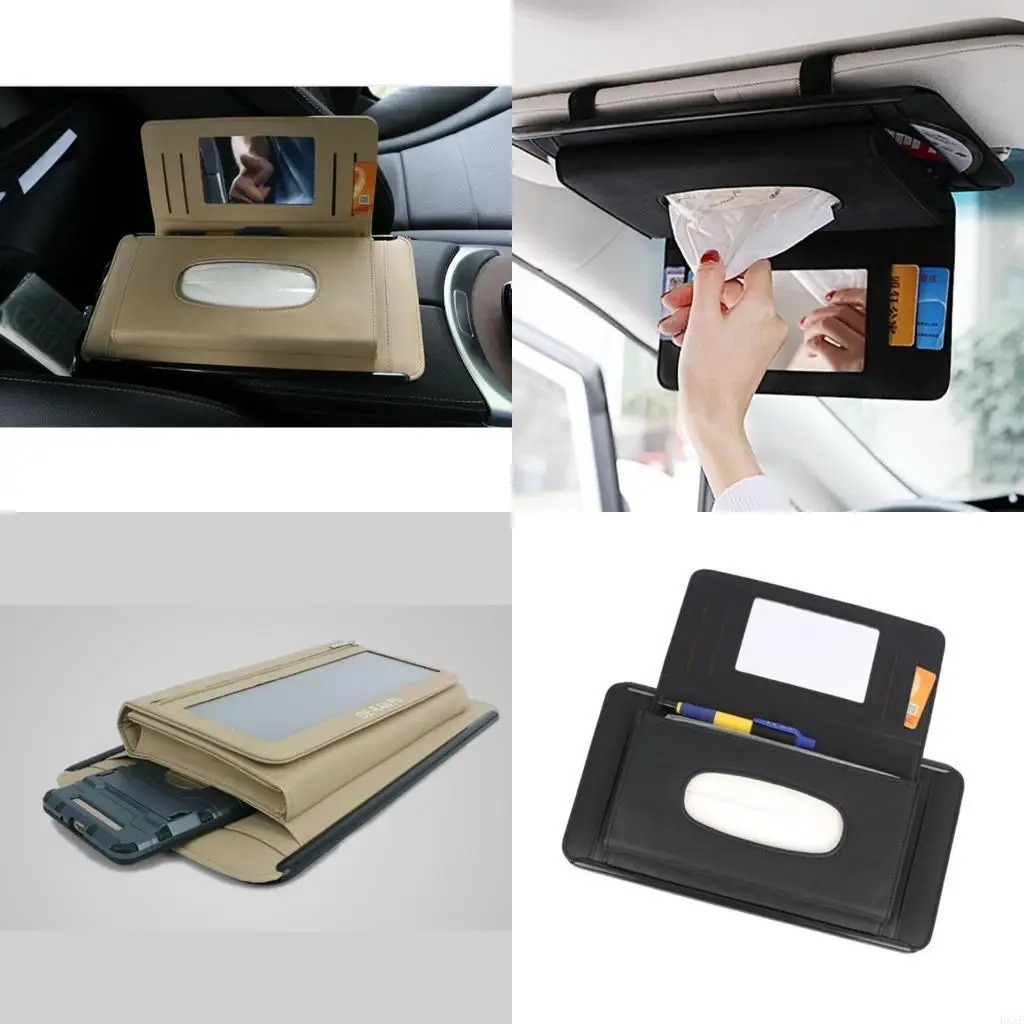 

2025 New Car Visor Tissue Bag Portable Leather Tissue Box for Creative Vehicle Tissue Box for Storage Card Pen