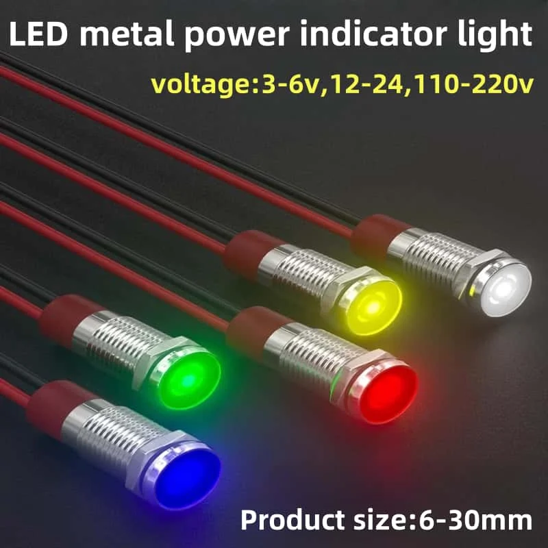 5 pièces 6/8/10/12/16/19/22mm métal LED voyant d'avertissement lampe de signalisation fil pilote 3-6 12-24 110-220V étanche IP65