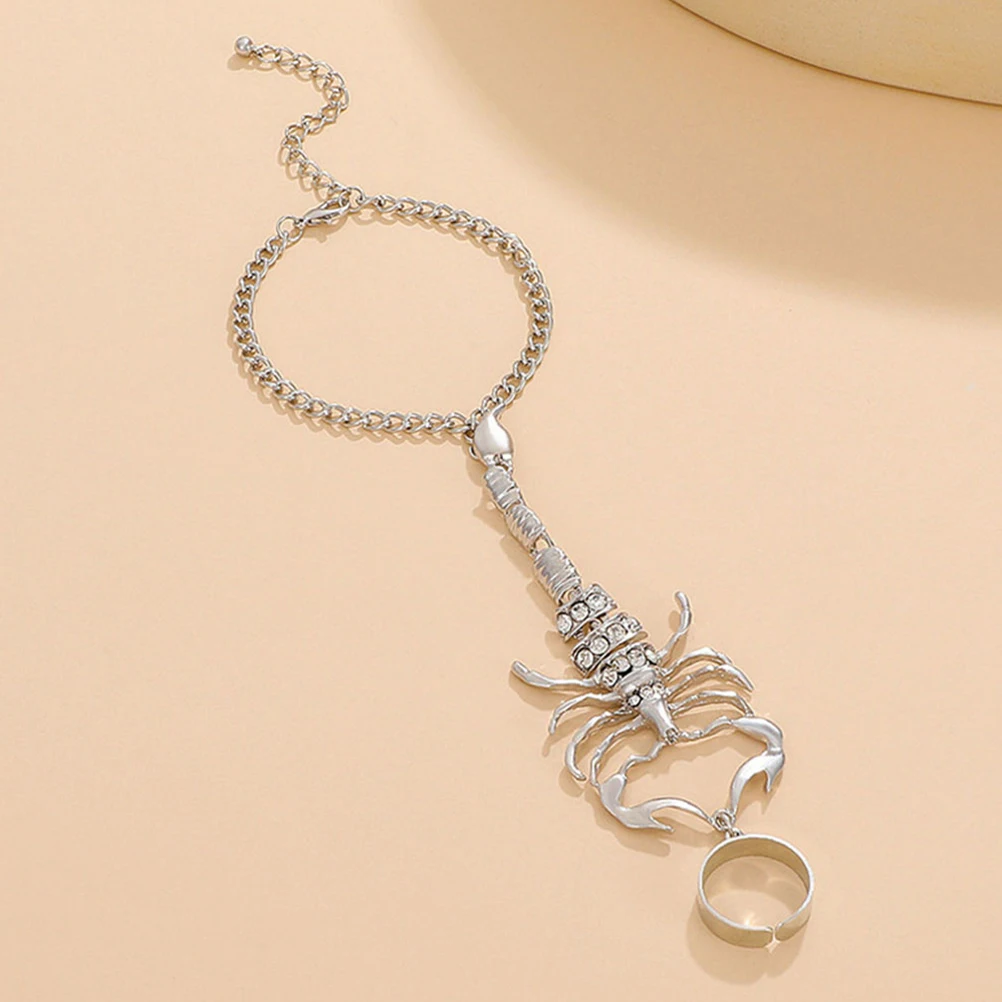 

2Pcs Scorpion Single Finger Ring Bracelet Punk Style Fashion 3D Design Zinc Alloy Comfortable Wear Women Accessories