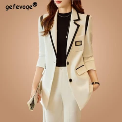 2023 donne new Contrast Color Business Casual Office Lady Fashion vintage Elegant Chic Blazer Jacket abito dritto a vita alta