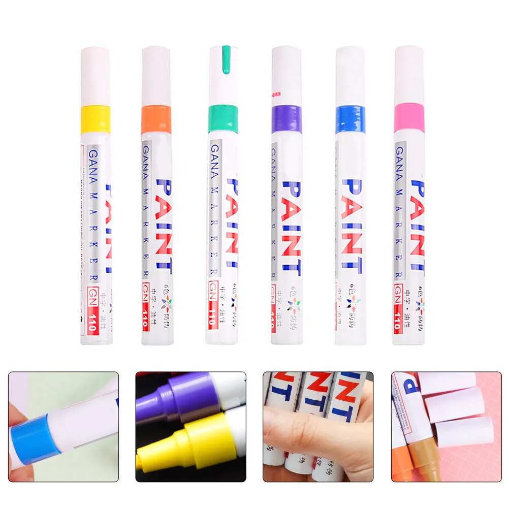 

6Pcs Compact Portable Paint Pens Color Markers for Automotive Touch Up Car Coat Repair Home Art Studio Graffiti Painting Acrylic