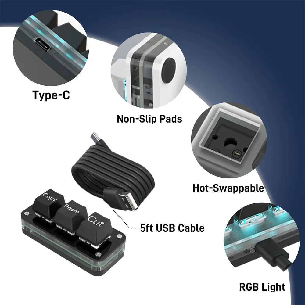 3-button mechanical keyboard with RGB red switch Hot-swappable macro custom copy-paste and Photoshop hotkey keyboard