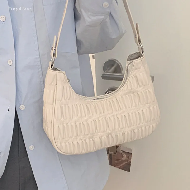 Sac à Bandoulière Portable pour Femme, Nouveau Style, Simple et Élégant, Haut de Gamme, Personnalisé, Solide, Plissé