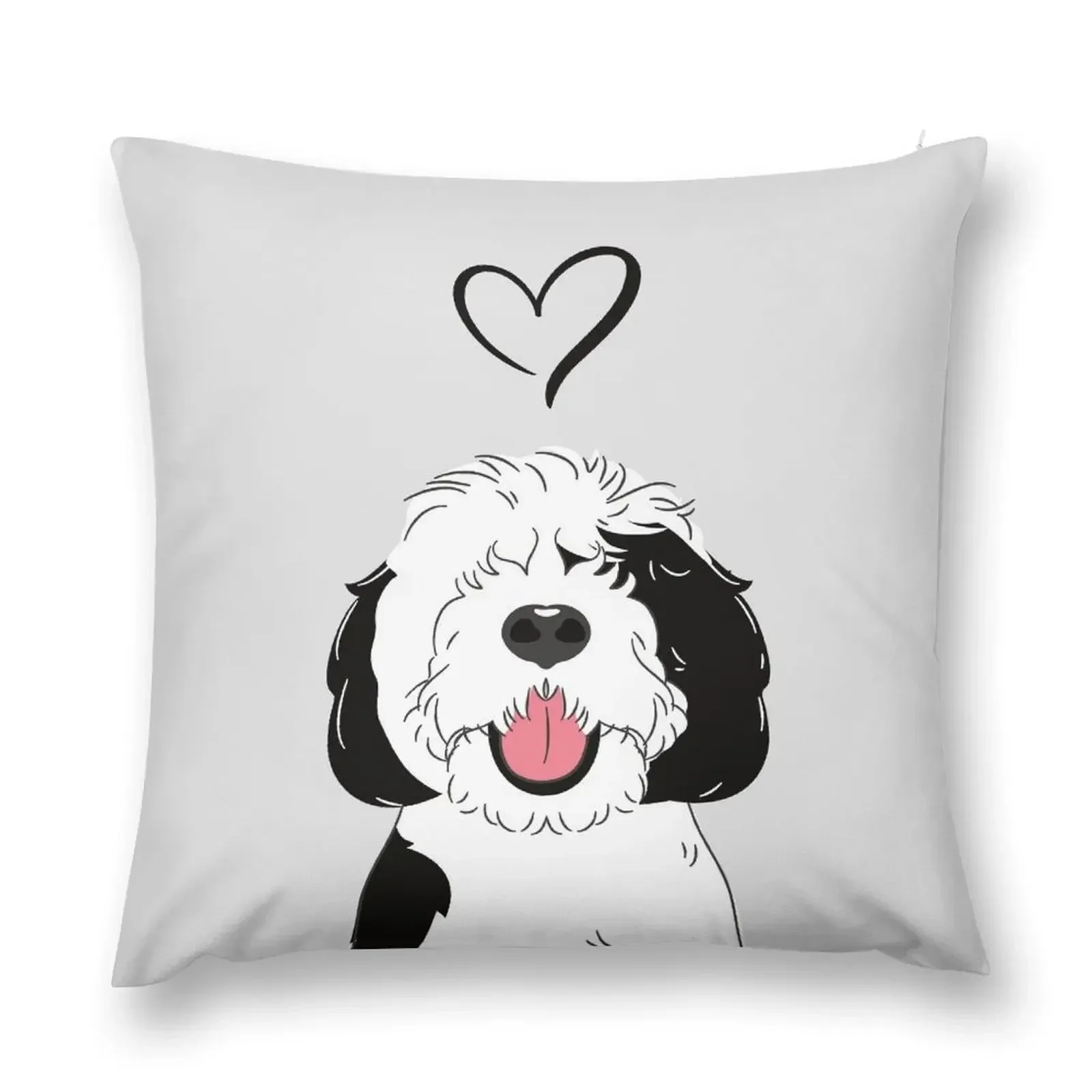 

LOVE Black and White Sheepadoodle 7 - gray Throw Pillow Cushion Cover christmas supplies pillow