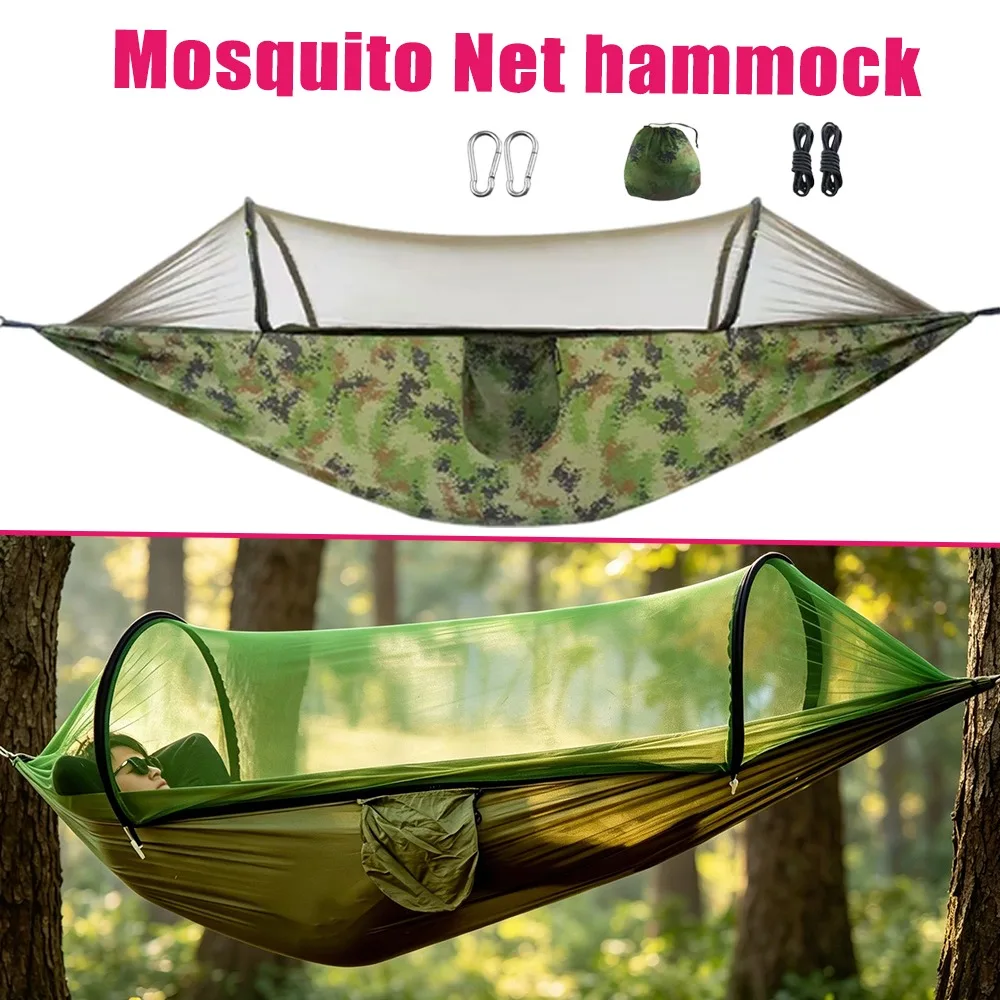 Outdoor Single Double Mosquito Net Hammock Insect Proof Nylon Swing Outdoor Camping Large Space Anti Rollover Multifunctional