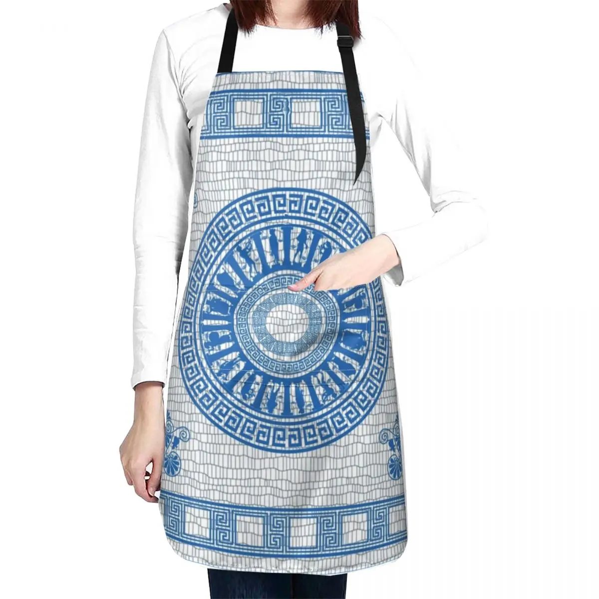 Greek Gods Pattern (blue version) Apron Woman Work For Man For Women kitchen gadgets Apron