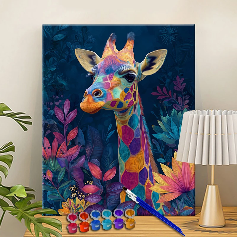 

Painting By Numbers Flower Giraffe Acrylic Paint Canvas Dropshipping Portrait Family Children Photo Christmas gifts