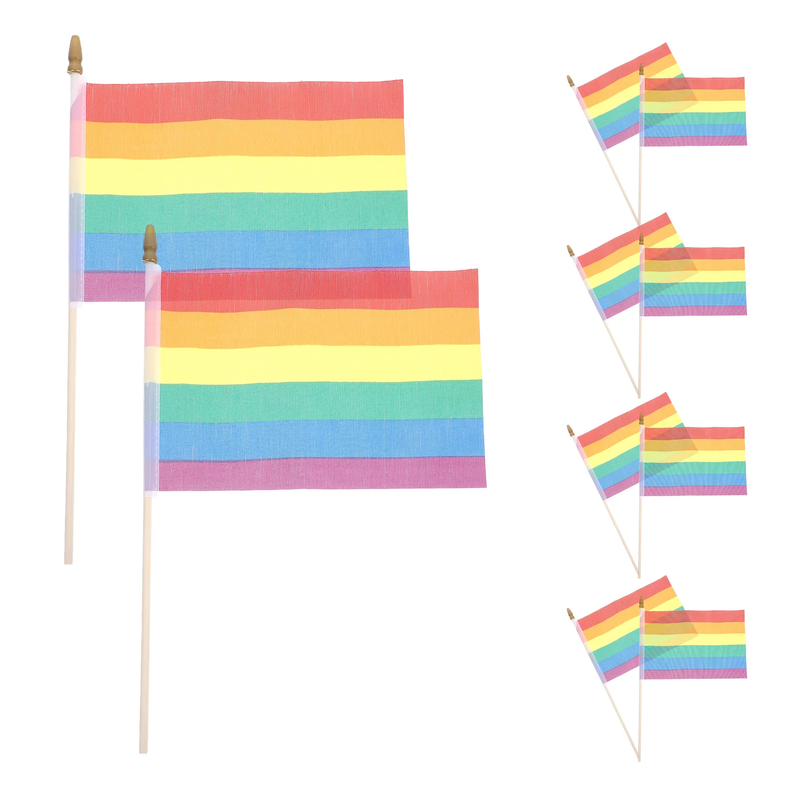 10 個レインボーハンドヘルドフラグ耐久性のあるポリエステルプライド LGBTQ 装飾パレードパーティーお祝い屋外ミニサイズ