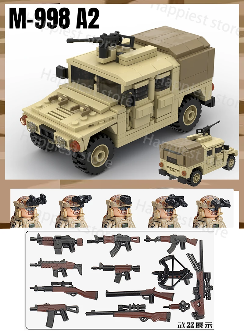 MOC Military Car US Hummers Vehicle Building Blocks Weapons Solider Army Special Forces Accessories Kids Toys