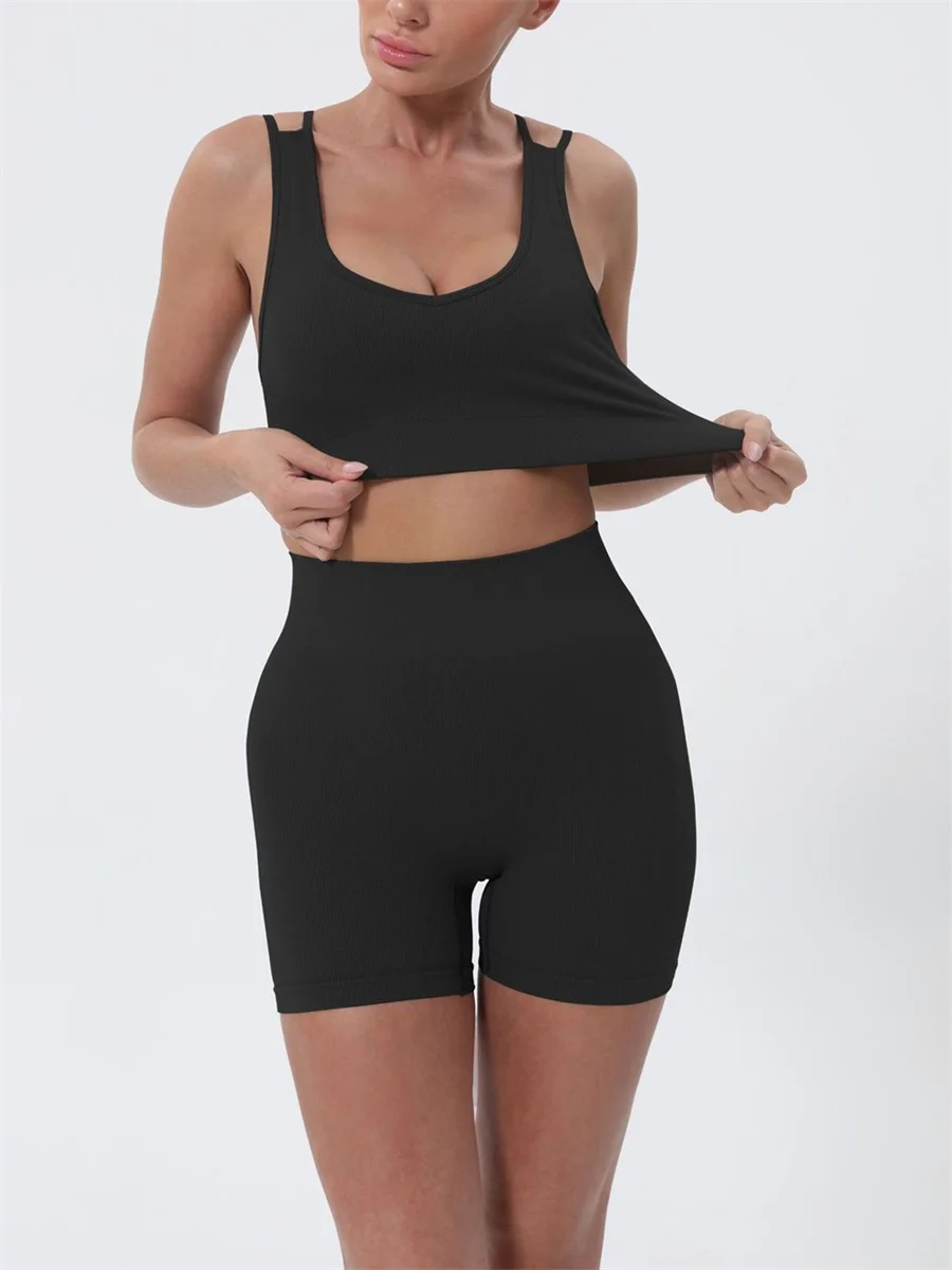 Women s Summer 2 Piece Outfits Sleeveless Crop Tops High Waisted Shorts Set Casual Activewear Beachwear