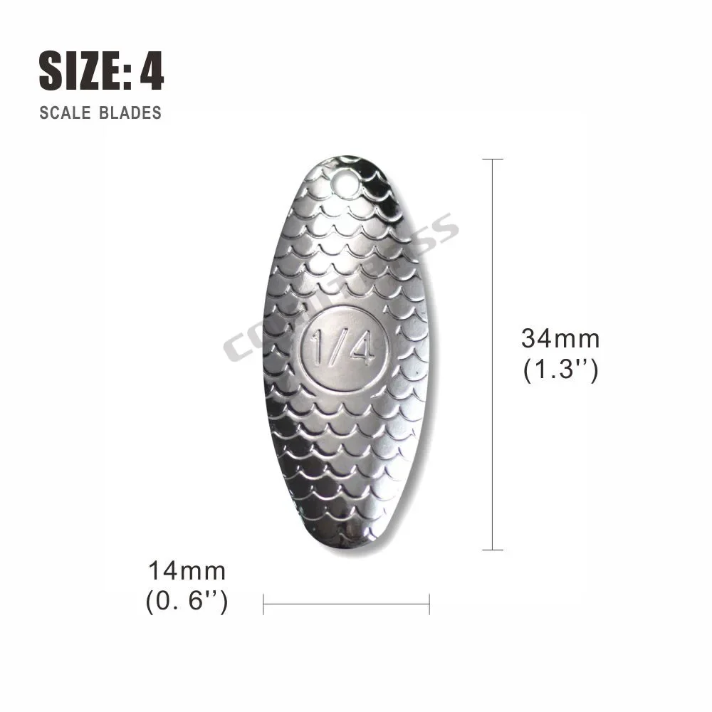 Countbass 50PCS Size 4-34*14mm Nickel Plating Steel Spinner Blades Scale Finish,DIY Trout Pike Fishing Lures, Tackle Craft