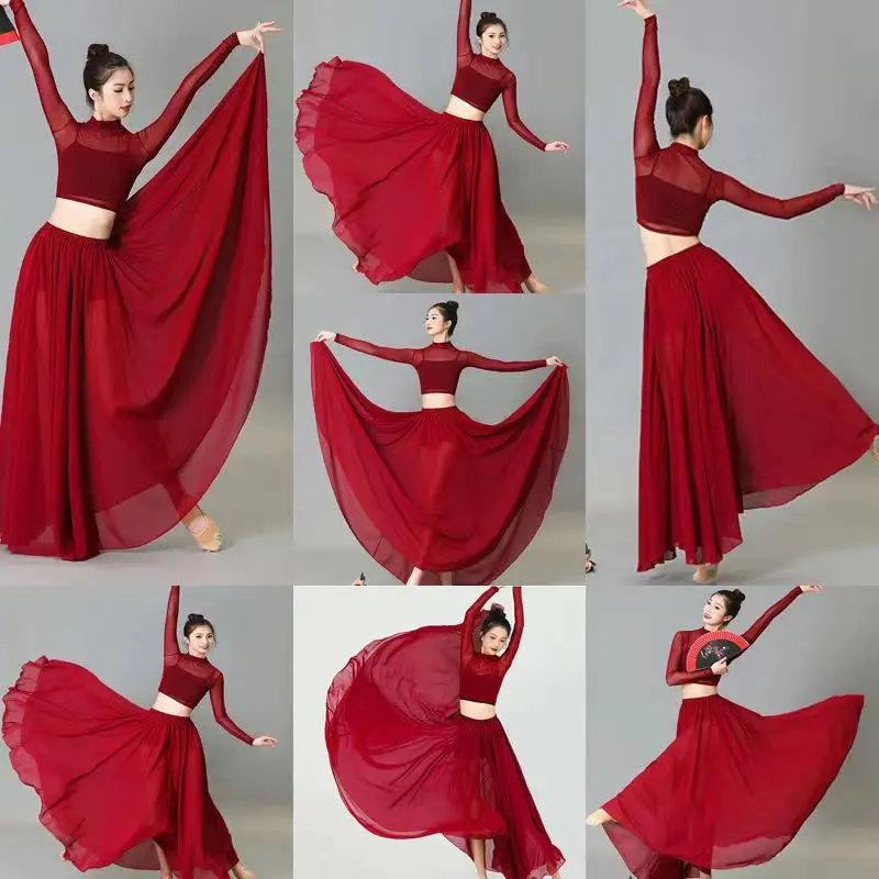 Chinese ancient style skirt set temperament  jazz dance wine red versatile dance photo taking costume performance half skirt