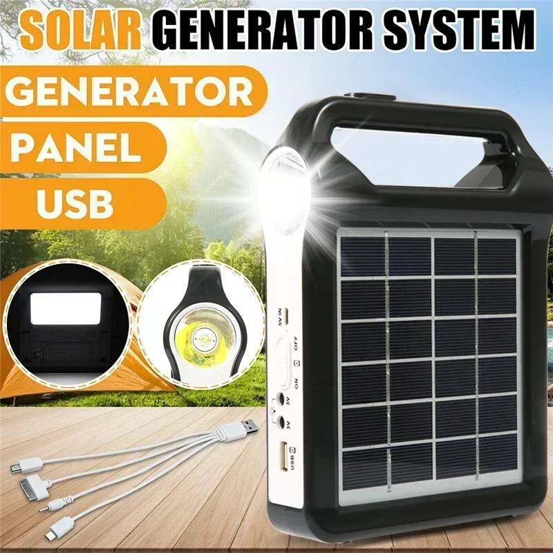 6V Solar Panel Power Station Portable Rechargeable Generator System USB Charger LED Light for Home Camping Emergency Travel