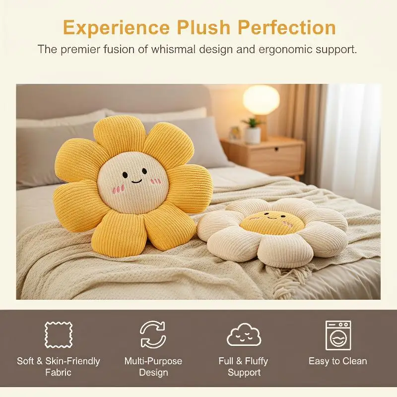 Cute Flower Plush Cushion Extra Soft Washable Comfortable Non-Slip Seat Pad for Office Chair Car Sofa Home Decoration